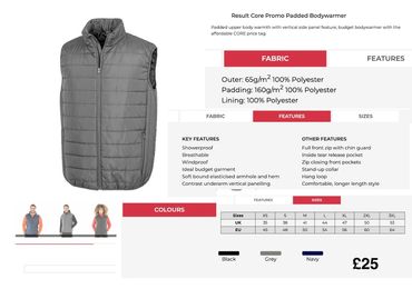 Logo embroidered body warmer, logo embroidery Clacton-on-sea