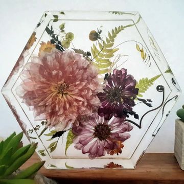 wedding flowers in epoxy resin block