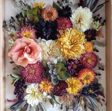 Bouquet Preservation Shadowbox Frame with dried wedding flowers