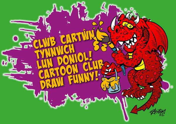 Cartoon Club logo featuring a dragon painting the words