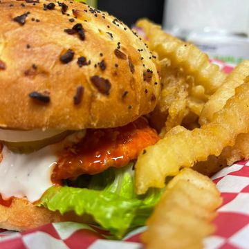 Buffalo Chicken sandwich with fries