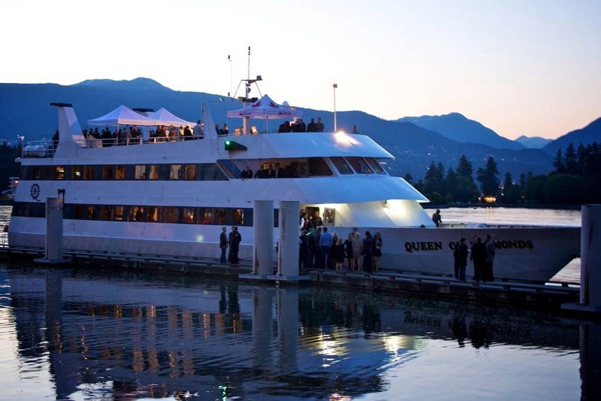 M.V. Queen of Diamonds boarding guests for a sunset dinner cruise in Vancouver, B.C.
