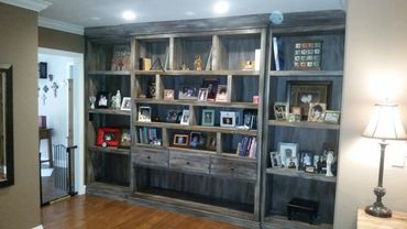 Menlo- Custom rustic finish bookcase built-in