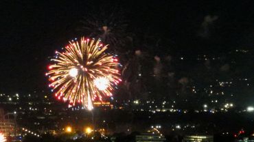 Bright fireworks lighting up the night sky.