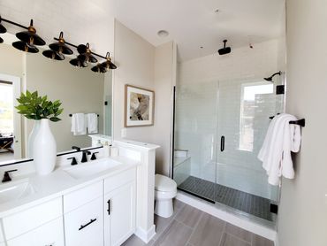 white bathroom modern interior design double sink white cabinets