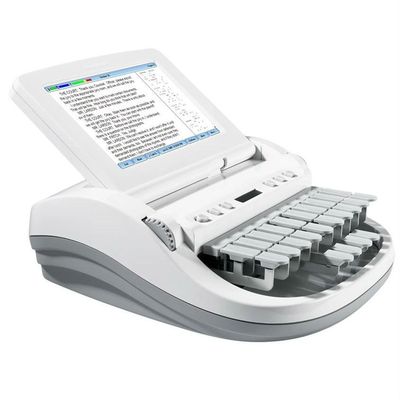 Electronic Braille typewriter with display.