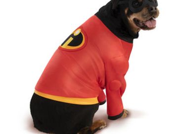 The Incredibles costume for dogs or other pets red shirt with incredibles logo, and black eye mask