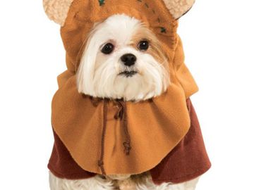 star wars ewok costume for dogs or other pets with hood and attached ears.