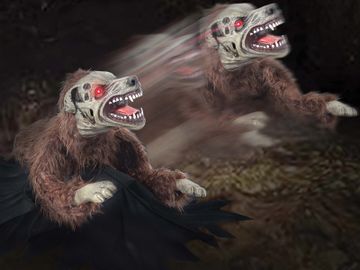 Halloween prop animated dog with red eyes barks and lunges when activated