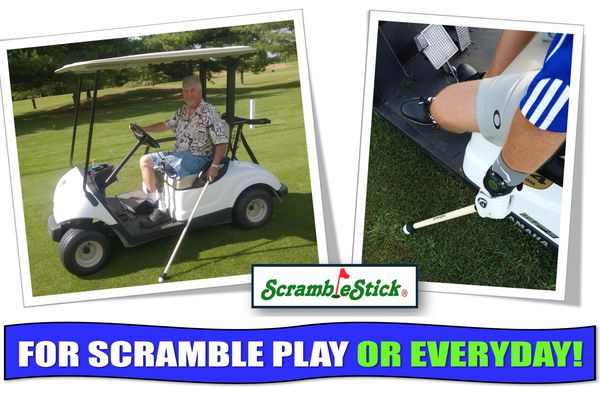 ScrambleStick ball retriever retrieving golf balls while playing in a scramble stick made in the USA