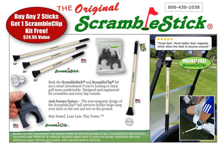 scramble stick scrambleclip ball retriever holder scramblestick golf cart clip custom logo USA made