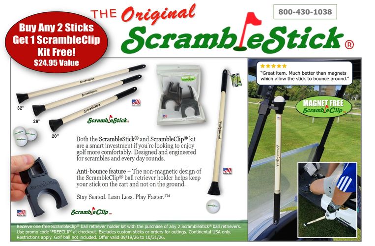 scramble stick scrambleclip ball retriever holder scramblestick golf cart clip custom logo USA made