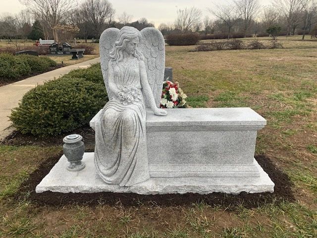Granite angel bench-Potomac memorials