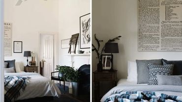Residential Addiction Rehab Residence, Cozy bedroom with neutral tones, patterned pillows.
