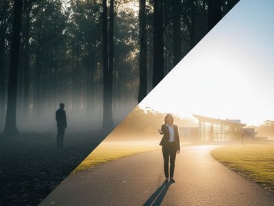 Person walking from dark to bright path symbolizing a fresh start after addiction intervention.