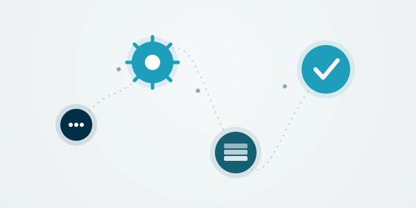 Four connected icons representing a process flow.