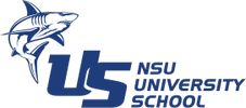 A blue shark logo for NSU University School.