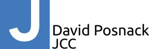 A giant outline of a J in a blue square. The logo for David Posnack JCC.