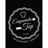 The logo for Empanada Top with a white outline of a chef's hat in a black box.