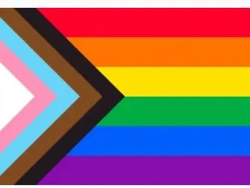 Progress Pride flag with inclusive colors.