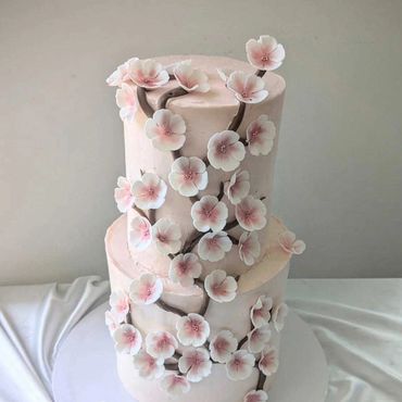 Cherry blossom wedding cake with sugar icing flowers