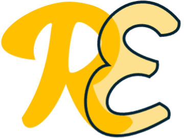 Yellow letters 'PE' logo with black outline.