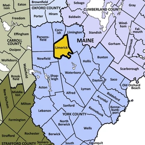 Map highlighting Limerick in Oxford County, Maine.