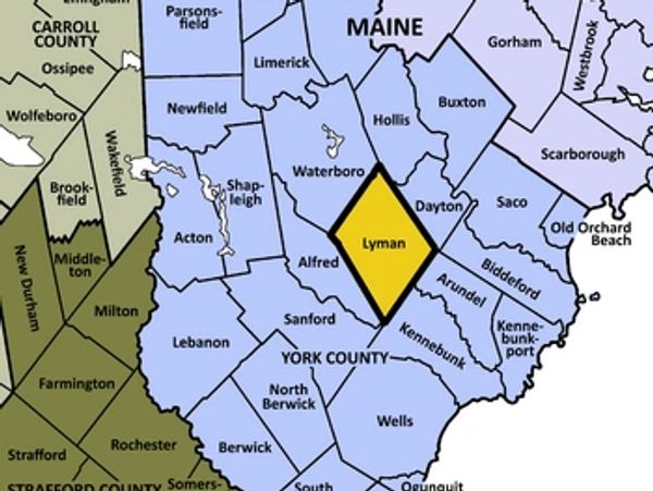 Map highlighting Lyman in York County, Maine.