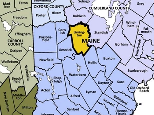 Map highlighting Limington in Maine's county layout.