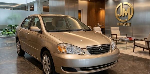 Auto Toyota sedán beige en sala de exhibición.