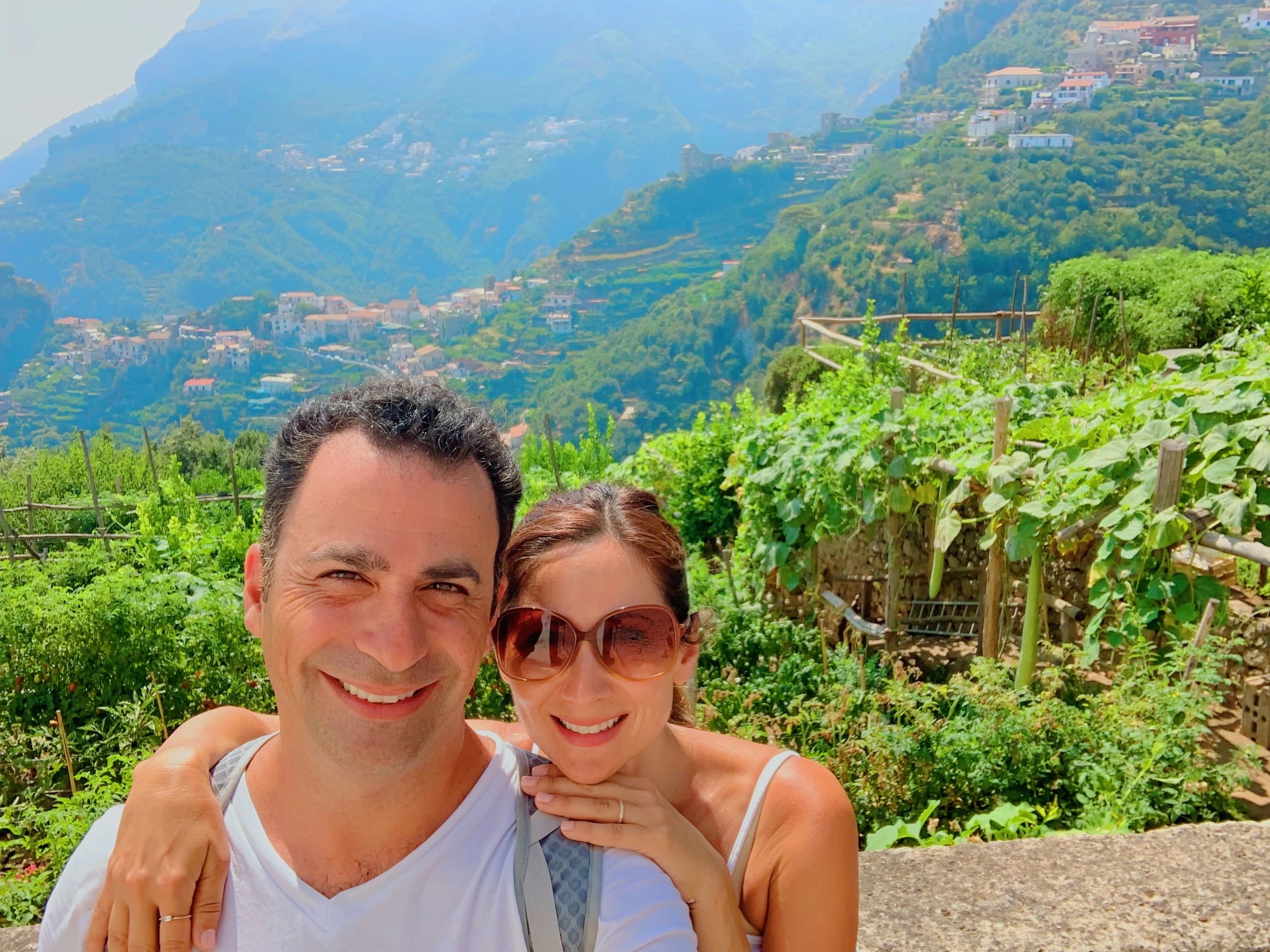 Romantic Couple on the hilltop village of Ravello, Amalfi Coast, Italy