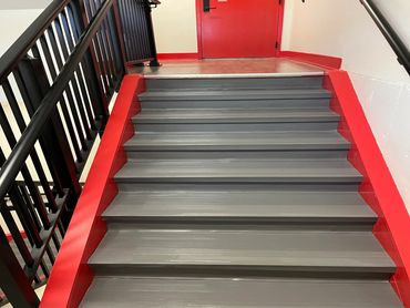 “Stairs swept to remove debris, then mopped with a suitable floor solution to leave each step clean,