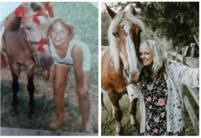 Woman with a horse, then and now.