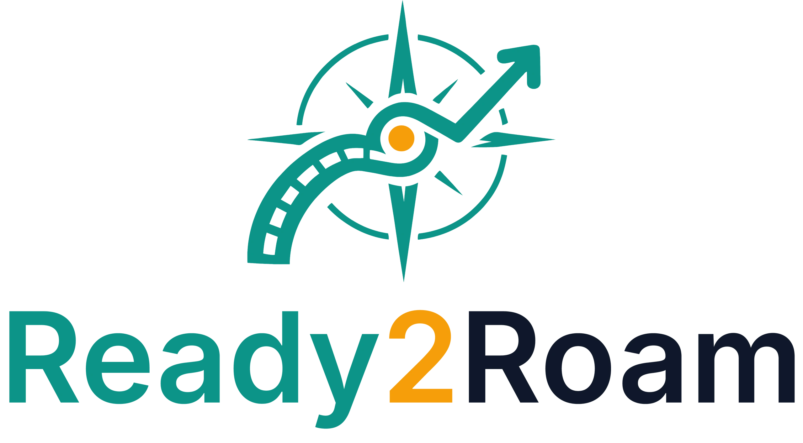 Logo with a compass and upward arrow above the text 'Ready2Roam'.