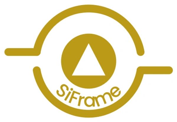 Golden logo with triangle and text SiFrame.