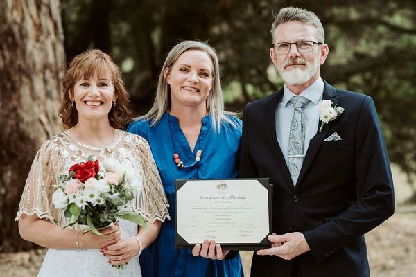 Bride and groom after their simple and relaxed ceremony in Daylesford, Regional Victoria