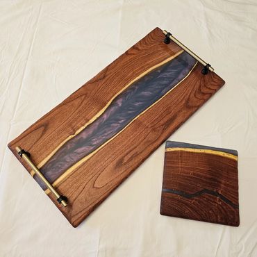 Serving/ Charcuterie w/ matching Trivet made with mesquite wood and epoxy resin river
