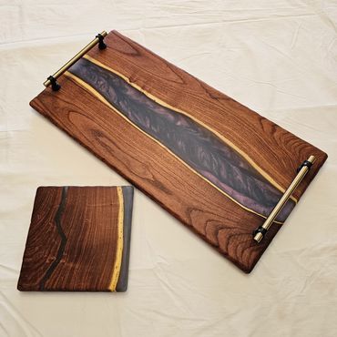 Serving/ Charcuterie w/ matching Trivet made with mesquite wood and epoxy resin river