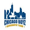 Logo of Chicago Boyz Acrobatic Team with city skyline and acrobats.