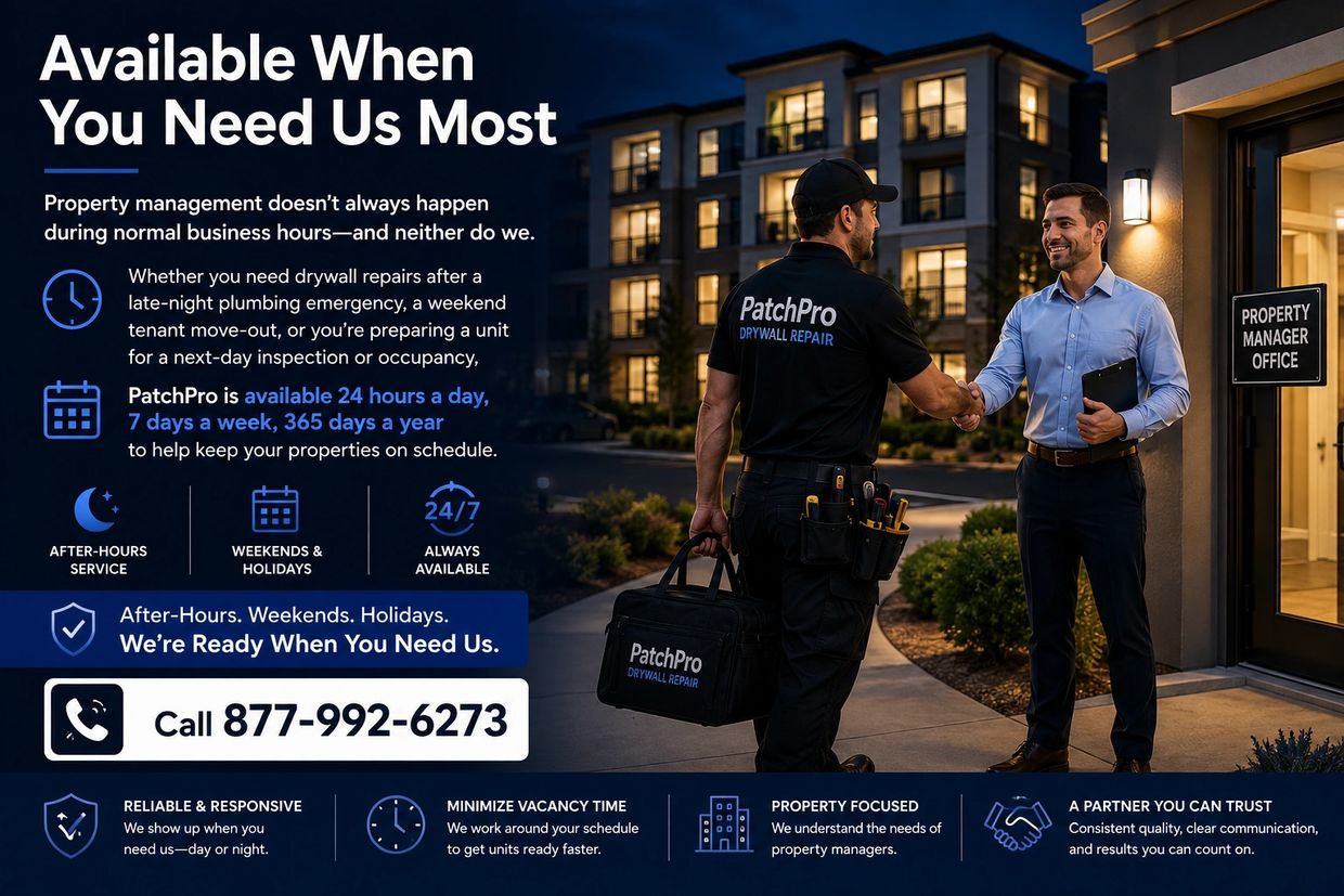 PatchPro Drywall Repair providing after-hours drywall repair services for apartment communities and