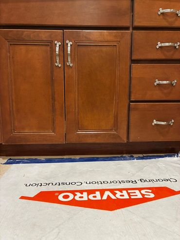 Palm Desert cabinet rebuilt box, matching frame and toe kick reinstall beneath existing countertops.