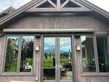 Modern gray house with covered porch