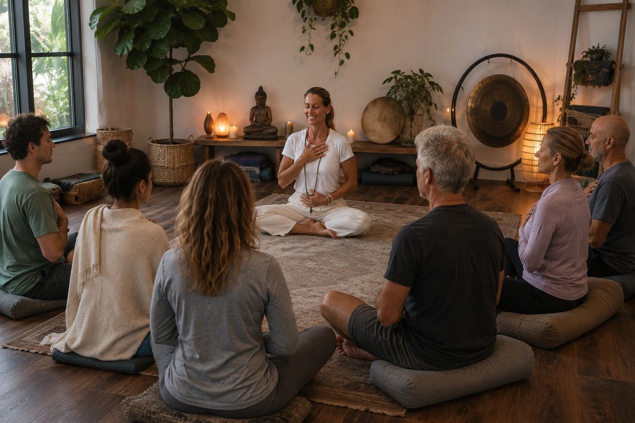 Brenda leading a group breathwork session