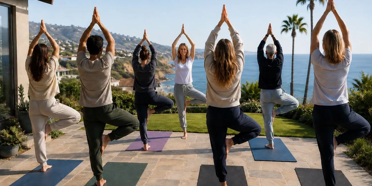Brenda leading a group yoga session at a treatment center