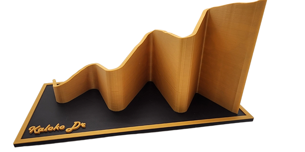 3D printed graph sculpture with "Kaloko Dr" inscription on a black base.