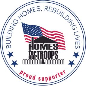 Homes For Our Troops proud supporter badge with the logo & slogan 'Building Homes, Rebuilding Lives'