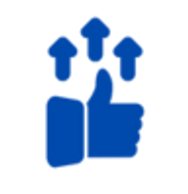 Blue Thumbs up with 3 upward pointing arrows indicating Achieve Outcomes With Confidence