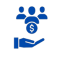 Blue hand with 3 customers and dollar sign indicating More Buyers & More Retained Sellers