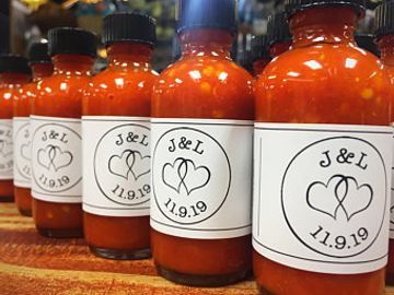 hot sauce with customized labels station