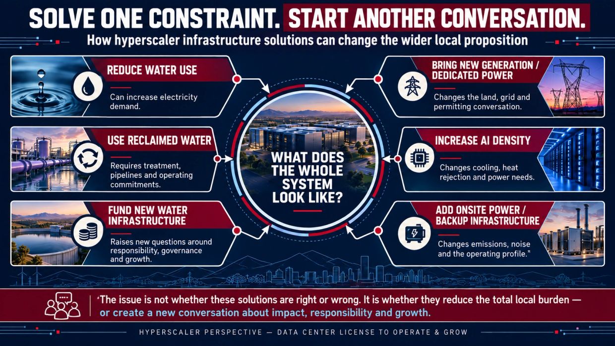 Infographic on how hyperscaler infrastructure solutions can change local propositions.Data Center Community Acceptance
Data Center License to Operate
Responsible Data Center Development
Data Center Community Engagement
Data Center Permitting / Approval
Data Center Site Selection / Site Executability
Data Center Community Opposition / Moratoriums
Data Center Power / Grid / Large Load
Data Center Water / Water Use / Water Risk
Data Center Infrastructure Costs / Ratepayer Protection
Data Center Economic Impact / Community Benefits
Data Center Noise / Lived Experience
Data Center Expansion / Modernisation / Intensification
Data Center Disclosure / Transparency
AI Data Center Development USA
data center community acceptance
data center license to operate
data center licence to operate
data center license to operate and grow
data center community engagement
data center community relations
data center public acceptance
data center social license to operate
data center social licence to operate
data center stakeholder engagement
data center stakeholder management
data center community impact
data center local impact
responsible data center development
responsible data center growth
responsible AI infrastructure development
AI data center development
AI data center growth
hyperscale data center development
hyperscale data center expansion
data center development conference
data center community conference
data center permitting conference
data center infrastructure conference
Site selection, land & executability
data center site selection
data center site viability
data center site feasibility
data center site executability
data center development risk
data center site risk
data center location strategy
AI data center site selection
hyperscale site selection
data center land use
data center zoning
data center rezoning
data center planning approval
data center land planning
data center land availability
data center land constraints
data center brownfield development
data center greenfield development
data center campus development
data center campus expansion
data center expansion risk
existing data center expansion
data center intensification
data center redevelopment
data center modernization
data center modernisation
data center relocation
data center cumulative development
data center development density
data center cluster development
data center site compatibility
data center ultimate buildout
data center full buildout
data center development envelope
Your opening sessions explicitly focus on ultimate scale, cumulative development, land use, site compatibility and when redesign, reduced scale or a different site becomes necessary. AI DATA CENTER LICENSE V1.3 [Au… AI DATA CENTER LICENSE V1.3 [Au…
Community, public acceptance & engagement
data center community opposition
data center community concerns
data center local opposition
data center public opposition
data center community support
data center community consultation
data center public consultation
data center public engagement
data center resident engagement
data center neighborhood engagement
data center neighbourhood engagement
data center civic engagement
data center community participation
meaningful community participation
data center community sentiment
data center community trust
data center community confidence
data center public confidence
data center local confidence
data center social acceptance
data center local acceptance
data center community legitimacy
data center public legitimacy
data center community benefit
data center community benefit agreement
data center community benefit agreements
data center local benefits
data center host community
data center host communities
data center community impact assessment
data center stakeholder consultation
data center public hearing
data center hearings
data center community hearing
data center planning hearing
data center zoning hearing
Moratoriums, pauses & approval risk
data center moratorium
data center moratoriums
data center development moratorium
data center development pause
data center permitting pause
data center approval delay
data center approval risk
data center planning risk
data center permitting risk
data center political risk
data center regulatory risk
data center approval process
data center permitting process
data center planning process
data center approval pathway
data center permitting pathway
predictable data center approvals
data center approval certainty
data center development certainty
data center regulatory certainty
Disclosure, transparency & evidence
data center disclosure
data center transparency
data center project disclosure
data center full build disclosure
data center cumulative impact disclosure
data center infrastructure disclosure
data center power disclosure
data center water disclosure
data center environmental disclosure
data center confidentiality
data center commercial confidentiality
data center public information
data center approval evidence
data center evidence requirements
data center project evidence
data center independent verification
data center impact verification
data center measured impacts
data center modelled impacts
data center modeled impacts
predicted vs actual data center impact
data center operating reality
data center approval commitments
The agenda has a whole approval block on what must be disclosed, what is provisional or legitimately confidential, and what communities and decision-makers need to see before approval. AI DATA CENTER LICENSE V1.3 [Au…
Power, grid & large-load infrastructure
This is one of your biggest SEO clusters.
data center power demand
AI data center power demand
hyperscale power demand
data center power availability
data center power deliverability
data center grid connection
data center interconnection
data center transmission
data center substations
data center generation
data center electricity infrastructure
data center grid infrastructure
data center power infrastructure
large load infrastructure
large load customers
large load interconnection
large load power demand
large load planning
large load tariffs
AI load growth
data center load growth
data center load forecasting
data center load credibility
data center load commitment
data center load maturity
data center power certainty
data center energy supply
data center energization
data center grid capacity
data center transmission upgrades
data center distribution upgrades
data center network reinforcement
data center power risk
data center stranded infrastructure
data center infrastructure investment
data center infrastructure cost
who pays for data center infrastructure
data center ratepayer protection
data center utility costs
data center utility investment
data center cost allocation
data center power cost allocation
data center infrastructure cost allocation
data center minimum demand commitment
data center collateral requirements
data center exit fees
data center long term power contracts
data center power procurement
data center onsite generation
data center backup generation
data center generators
data center gas generation
data center microgrid
Your power programme specifically addresses load maturity, nominal versus deliverable power, infrastructure commitments, cost allocation, ratepayer protection and non-delivery risk. AI DATA CENTER LICENSE V1.3 [Au…
Water, drought & cooling
Another major cluster.
data center water use
data center water consumption
data center water demand
AI data center water demand
hyperscale data center water use
data center water availability
data center water risk
data center water scarcity
data center drought risk
data center drought resilience
data center watershed
data center watershed impact
data center groundwater
data center surface water
data center reclaimed water
data center wastewater reuse
data center water recycling
data center water reuse
data center water disclosure
data center water reporting
data center water metrics
data center WUE
water usage effectiveness data center
data center peak water demand
data center annual water demand
data center maximum water demand
data center water source
data center water infrastructure
data center competing water demand
data center water stress
data center water positive
water positive data center
waterless data center
near zero water data center
closed loop data center cooling
closed loop cooling data center
data center liquid cooling
data center dry cooling
data center hybrid cooling
data center cooling water use
AI data center cooling
data center cooling architecture
data center cooling tradeoffs
data center water energy tradeoff
data center water power tradeoff
data center PUE WUE
PUE WUE data center
data center cooling disclosure
Your water programme is unusually rich for SEO because it explicitly covers source, withdrawal, consumption, annual/peak demand, drought, cooling architecture, "closed loop", "waterless", "near-zero", "water positive" and water-energy trade-offs. AI DATA CENTER LICENSE V1.3 [Au…
Noise, generators & lived experience
data center noise
data center noise pollution
data center acoustic impact
data center low frequency noise
data center tonal noise
data center vibration
data center generator noise
data center generator testing
data center backup generator noise
data center lighting impact
data center traffic impact
data center construction traffic
data center quality of life
living near a data center
data center neighborhood impact
data center operational impact
data center lived experience
data center noise complaints
data center noise mitigation
data center acoustic modelling
data center acoustic modeling
data center measured noise
data center noise compliance
data center compliant vs acceptable
data center post construction monitoring
The agenda explicitly asks what it feels like to live next door and contrasts modelled versus measured and compliant versus acceptable conditions. AI DATA CENTER LICENSE V1.3 [Au…
Economic value, jobs, tax & local benefit
This cluster is critical because people will search these topics independently of "community acceptance."
data center economic impact
data center economic benefits
data center local economic impact
data center local economic benefits
data center jobs
data center permanent jobs
data center construction jobs
data center employment
data center workforce development
data center local jobs
data center tax revenue
data center property tax revenue
data center tax incentives
data center tax abatements
data center local tax benefit
data center incentives
data center subsidies
data center local procurement
data center supply chain
data center workforce
data center community investment
data center community benefits
data center economic development
AI data center economic development
data center regional economic growth
data center local value proposition
data center community value proposition
data center host community benefits
data center economic bargain
Your Day Two keynote directly separates construction activity from permanent jobs, headline investment from local value, and promises from benefits that can actually be delivered. AI DATA CENTER LICENSE V1.3 [Au…
Operations, accountability & post-approval performance
data center operating performance
data center post approval monitoring
data center post approval compliance
data center operating commitments
data center community commitments
data center approval commitments
data center operating reality
data center forecast vs actual
data center predicted vs actual
data center operational transparency
data center performance verification
data center impact monitoring
data center compliance monitoring
data center independent monitoring
data center reporting requirements
data center material change
data center approval reassessment
data center expansion reassessment
data center change in use
data center operating impacts
data center community complaints
data center complaint resolution
Expansion, modernization & growth
data center expansion
data center campus expansion
data center growth strategy
data center expansion approval
data center expansion permitting
data center expansion community acceptance
data center intensification
AI data center intensification
data center modernization
data center modernisation
data center redevelopment
data center retrofit
data center AI retrofit
existing data center AI upgrade
data center power density upgrade
data center AI density
data center expansion risk
data center brownfield expansion
data center redevelopment vs expansion
data center modernize or expand
data center relocate or expand
data center future flexibility
Regional / national policy and best practice
data center regulation USA
US data center regulation
data center permitting USA
data center policy USA
data center state regulation
data center local regulation
data center national standards
data center national principles
data center best practice
data center development best practices
responsible data center standards
data center community standards
data center approval standards
data center disclosure standards
data center water standards
data center large load standards
data center regional differences
data center regional policy
data center local implementation
data center approval consistency
data center predictable approval pathways
national approach to data center development
regional data center development
data center permitting reform
data center approval reform
The closing programme explicitly frames the objective as taking what works regionally and building a national approach that still works locally. AI DATA CENTER LICENSE V1.3 [Au…
Geographic SEO keywords
I would absolutely build state-specific pages / references where your agenda has genuine content.
Texas data center development
Texas data center community opposition
Texas data center power
Texas data center water
Texas data center permitting
Texas data center expansion
Virginia data center development
Virginia data center community opposition
Virginia data center permitting
Virginia data center disclosure
Virginia data center power
Northern Virginia data centers
Virginia data center hearings
New York data center moratorium
New York data center development
New York data center permitting
Pennsylvania data center development
Pennsylvania AI data centers
Pennsylvania data center grid
Pennsylvania data center permitting
Arizona data center development
Arizona data center water
Arizona data center drought
Arizona AI data centers
Arizona data center cooling
And potentially:
Ohio data center development
Georgia data center development
Atlanta data centers
Georgia data center power
Georgia data center community
US data center moratoriums
US data center community opposition
Stakeholder keywords
Useful because people often search by their own role.
data center developers
hyperscale data center developers
hyperscalers
colocation operators
data center operators
data center investors
data center infrastructure investors
data center REITs
data center utilities
utility data center load
grid planners data centers
transmission operators data centers
water utilities data centers
data center regulators
data center local government
data center planning authorities
data center economic development agencies
data center community groups
data center neighborhood groups
data center public interest groups
data center environmental groups
data center watershed groups
data center land use lawyers
data center public interest lawyers
data center permitting consultants
data center site selection consultants
data center environmental consultants
data center acoustic consultants
data center engineering consultants
data center insurers
data center lenders
data center infrastructure funds
High-intent conference/search terms
These are particularly important commercially.
data center community acceptance conference
data center license to operate conference
data center permitting conference USA
data center community engagement conference
data center infrastructure conference USA
AI data center development conference
data center development conference USA
data center power conference USA
data center water conference USA
data center planning conference
data center zoning conference
data center regulatory conference
data center community relations event
data center site selection conference
data center development risk conference
data center stakeholder engagement conference
hyperscale data center conference USA
responsible data center development conference
Long-tail question searches
These are excellent for page headings, FAQs and articles because they match actual search intent.
why are communities opposing data centers
why are data centers facing moratoriums
how to gain community acceptance for data centers
how to improve data center community engagement
how to get a data center approved
what makes a data center site viable
what makes a data center site executable
what should data centers disclose to communities
how much power do AI data centers need
who pays for data center grid upgrades
do data centers increase electricity prices
how are data center grid costs allocated
how much water do data centers use
how much water do AI data centers use
do data centers use too much water
what does water positive data center mean
what does closed loop cooling mean data center
are data centers noisy
what causes data center noise
why do data centers need backup generators
how many jobs do data centers create
do data centers create permanent jobs
how much tax revenue do data centers generate
what are the community benefits of data centers
how do data centers affect local communities
what are the environmental impacts of data centers
what infrastructure do data centers require
can data centers expand after approval
when should a data center approval be reassessed
what is social license to operate for data centers
what is data center license to operate